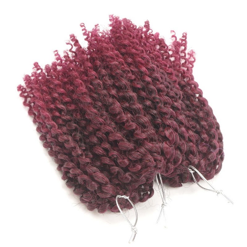 Sharopul 3pcs/pack bob Kinky Curl 8 Inch Afro Kinky Twist Hair Burg color Soft Synthetic Crochet Braiding Hair Extention (1B/BURG) - Image 5